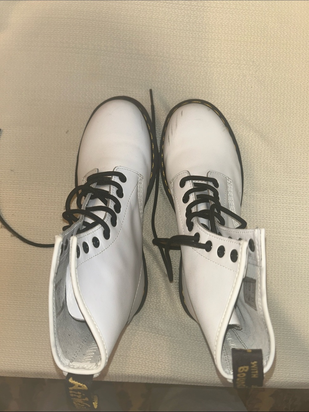 Dr. Martens White and Black Kids Lace-Up Boots